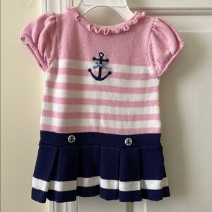 Hartstrings Pink and Navy Striped Casual Dress